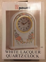 Powell White Lacquer Quartz Tabletop Clock w/Original Box Drawer Flower Details - £22.22 GBP