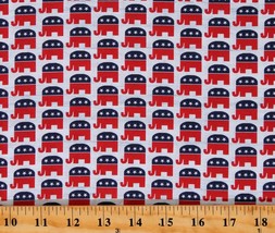 Cotton Republican Party Elephants Election Votes Grey Cotton Fabric BTY D756.13 - £9.68 GBP