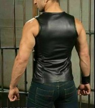 Men&#39;s Leather Black Sport Top Shirt Sleeveless Lederhemd Fetish Shirt Sc... - $89.99