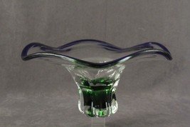 Vintage Studio Art Glass Cobalt Blue Trim Footed Compote Console Bowl Vase - £27.39 GBP