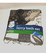 Gerber 100% Organic Cotton Terry Bath Set 4 pcs Dinosaurs Gray - £9.46 GBP