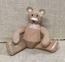 Small Jointed Wood Bear Figurine Hand Carved Geometric Edges Rustic Cott... - £6.81 GBP