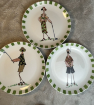Anne Ormsby • Golfing Flamingos 6.5&quot; Appetizer Plates • Set of 3 • 2004 • EUC - £6.11 GBP