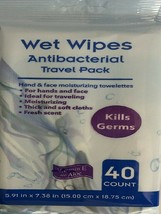 Wet Wipes Antibacterial Travel Pack With Vitamin E + Aloe Moist Towelettes 40ct - £2.32 GBP