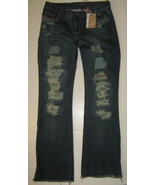 NEW American Eagle Destroyed Denim Blue Jeans 4 Reg 32&quot; W Hipster Fit Di... - $16.32