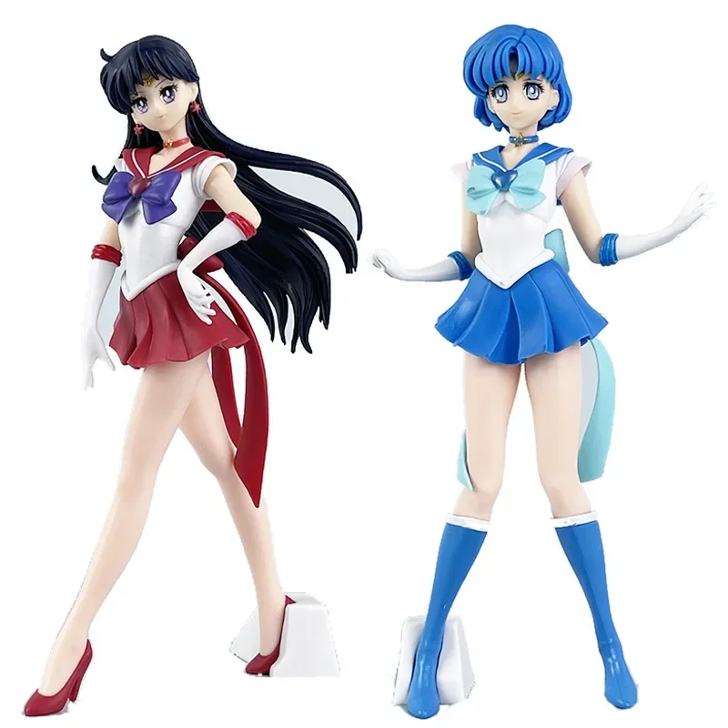 Anime Sailor Moon Action Figures Red Blue Sailor Mars Sailor Mercury Zero Doll - £21.55 GBP