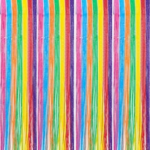 4Pack Rainbow Color Foil Fringe Curtain Metallic Tinsel Door Curtains Photo Boot - £22.69 GBP