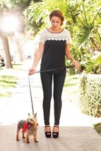NWOT LC Lauren Conrad Satin Lace Yoke Short Sleeve Top XS Black/white - $22.76