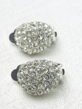 Vintage Cluster Rhinestone Clip On Earrings Silvertone Lobe Huggie - €5,25 EUR
