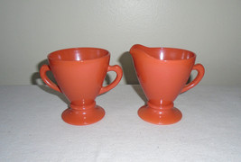 Ovide Rust Hazel Atlas Open Sugar Bowl Creamer Milk Glass 1905s Vintage Kitchen - £9.19 GBP