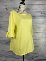 Talbots Cotton Tee Shirt Womens Large Scoop Neck Elbow Sleeves Ruffles Yellow - £8.10 GBP