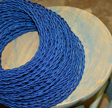 Royal blue twisted cloth covered wire, vintage old lamp cable - £1.10 GBP