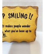 Rare VTG Paulas Wooden Postcard Motto Keep Smiling It Makes People Wande... - $15.57