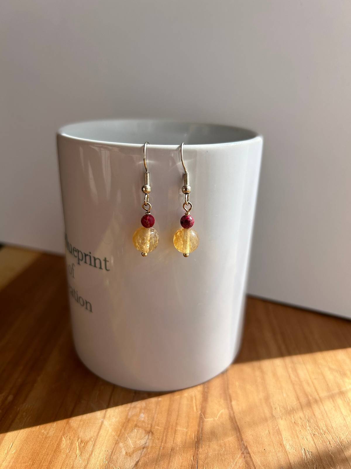 Rutilated Golden Quartz and Red Jasper Earrings - $16.00