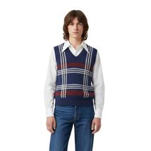 VTG 1970s Campus Sweater Vest Red White Blue Acrylic Plaid Tall Man Sz M - $76.24 CAD