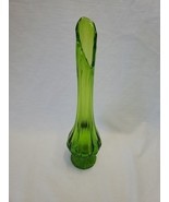VINTAGE LE Smith Glass Ribbed Green Vase 16&quot; - $69.29