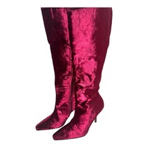 Colin Stuart Red Velvet Leather Mid Calf Pointed Toe Heel Boots Size 7M - £75.41 GBP