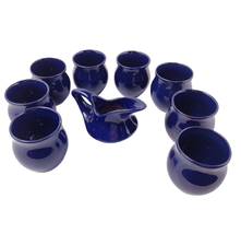 Set of 8 Cobalt Blue Redware Studio Pottery Cups + Modern Creamer, Signe... - $43.54