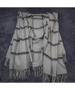 V Fraas Scarf Womens White Plaid Acrylic Fringe Woven Essential Outwear - £18.16 GBP