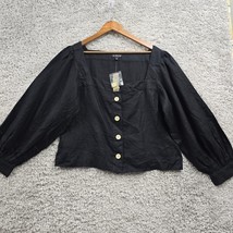 J Crew Top Womens Large Black Square Neck Puff Sleeve Linen Button Up Pr... - $39.95