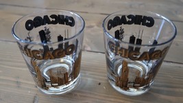 Vintage CHICAGO Buildings Attractions WHISKEY GLASS Set of 2 - $77.61