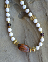 White coral necklace, eye agate necklace, gemstone beaded necklace (276) - £20.37 GBP