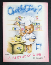 Happy Birthday Wish Cooking Greeting Card c1950s Unused Chef Hat Mixing ... - $6.99