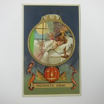 Vintage Halloween Postcard Diamond Ring Girl Sleep 3 Fairies Jack-O-Lant... - $449.99