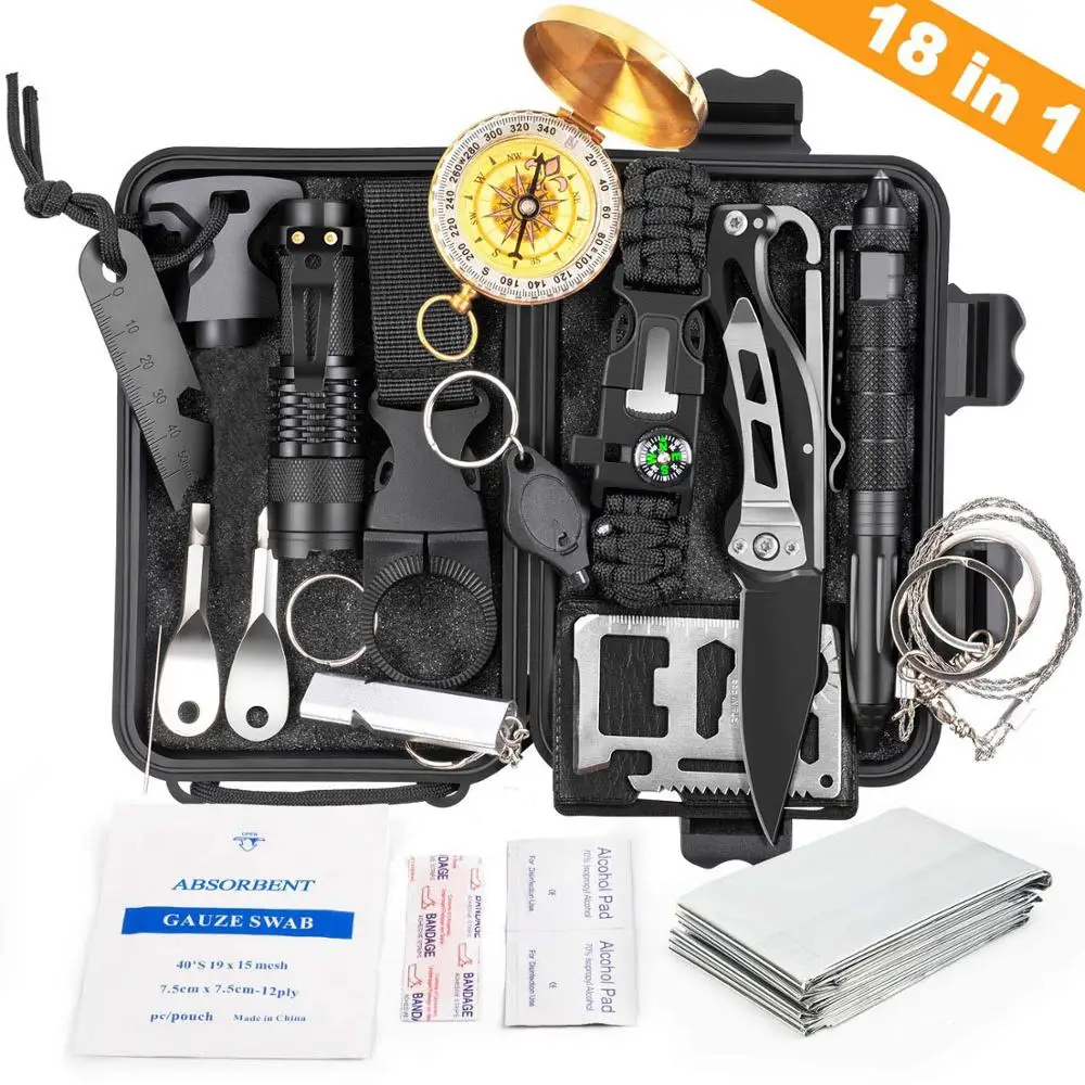 Survival Gear Kits 18 In 1 Gift for Men Outdoor Survival Tools Tactical Defense - £34.09 GBP+