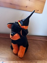 Ty Small Plush Black &amp; Orange Puppy Dog w Witch’s Hat ALACAZAM Halloween Stuffed - £15.33 GBP