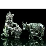 925 sterling silver baby krishna makkhan Gopala kamdhenu cow figurine su229 - £319.28 GBP