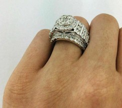 3Ct Lab Created Diamond 14K White Gold Plated Trio Wedding Engagement Ring Set - £85.77 GBP