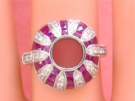 Antique Style Art Deco .4ctw Diamond 2.30 Ruby White 18K 6.5mm 1ct Ring Mounting - £2,997.06 GBP