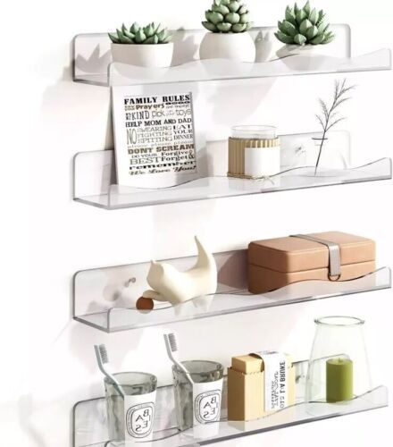 Fixwal Vinyl Record Shelf Wall Mount Set of 4, 12in Wavy Clear Acrylic - $9.78