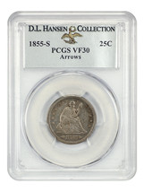 1855-S 25C PCGS VF30 (Arrows) ex: D.L. Hansen - £799.07 GBP