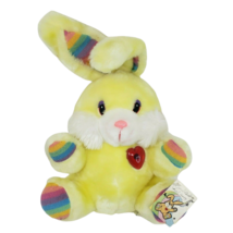 Vintage Musical Blinking Heart Yellow Bunny Light Up Stuffed Animal Plush Toy - £66.50 GBP