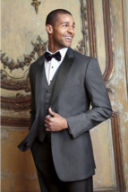 Steel Grey Slim Fit Peak Label Tuxedo with Matching Adjustable Waist Pants - $247.50