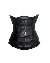 Black Faux Leather Corset Belt Design Gothic Halloween Costume Bustier Underbust - £50.84 GBP