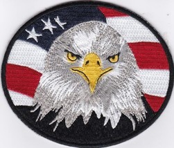 BALD EAGLE AMERICAN FLAG 3x4 SEW/IRON PATCH EMBROIDERED USA MILITARY VET... - £5.59 GBP