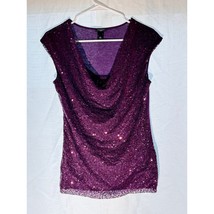 Ann Taylor Purple Sequin Sleeveless Draped Neck-M Top Size M - $13.86
