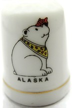 Alaska Pollarbear Fish Vintage Porcelain Thimble Gold Trimmed Band - $16.56