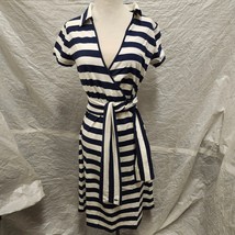 Vineyard Vines Women&#39;s White and Navy Striped Dress with Belt, Size M - £38.91 GBP