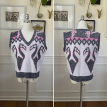 Vintage 80s Jolie Flamingo Pink Grey White Sweater Vest M - $34.20