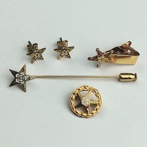 Vintage Mason Order of the Eastern Star Gold Tone Jewelry Set Lot Pins E... - $23.38