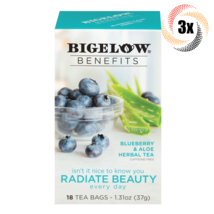 3x Boxes Bigelow Beauty Blueberry &amp; Aloe Herbal Tea | 18 Tea Bags Each | 1.31oz - £15.65 GBP