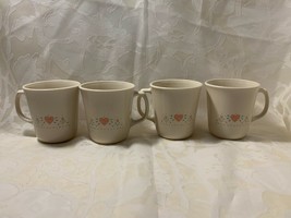 4 CorningWare Coffee Cocoa Tea Cups USA Heart Flower Design - £7.03 GBP