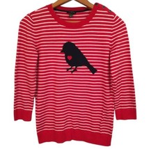 Talbots Bird Print Sweater XS Red White Striped Button Shoulder Nautical Preppy - £23.73 GBP