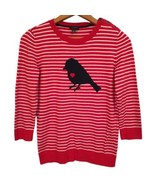 Talbots Bird Print Sweater XS Red White Striped Button Shoulder Nautical... - £23.39 GBP