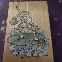 Frog Fishing On Lily Pad Rubber Stamp Wood Mounted 4” H X 3” W - £9.07 GBP