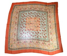 Hermes Shawl Chasee en Inde 140 cm Chiffon Silk mousseline Red 56&quot; Scarf Stole - £635.98 GBP